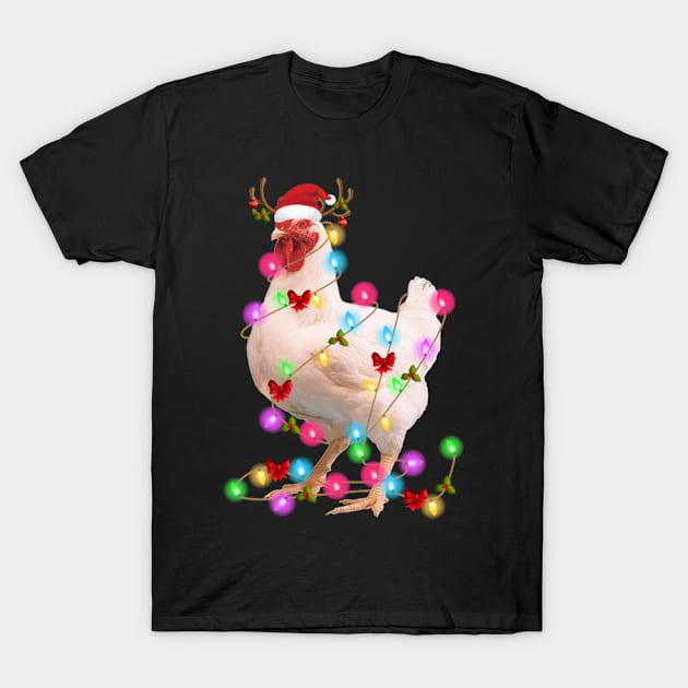 Cute Chicken Christmas Lights Happy Xmas Animal Lovers T-Shirt by QUYNH SOCIU